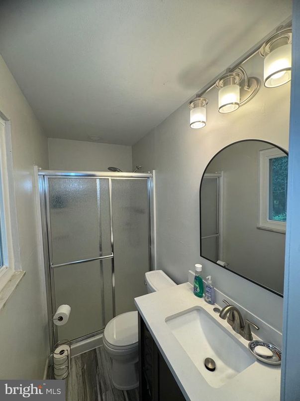 Bathroom, Glass Shower, Interior, Wood Texture Flooring