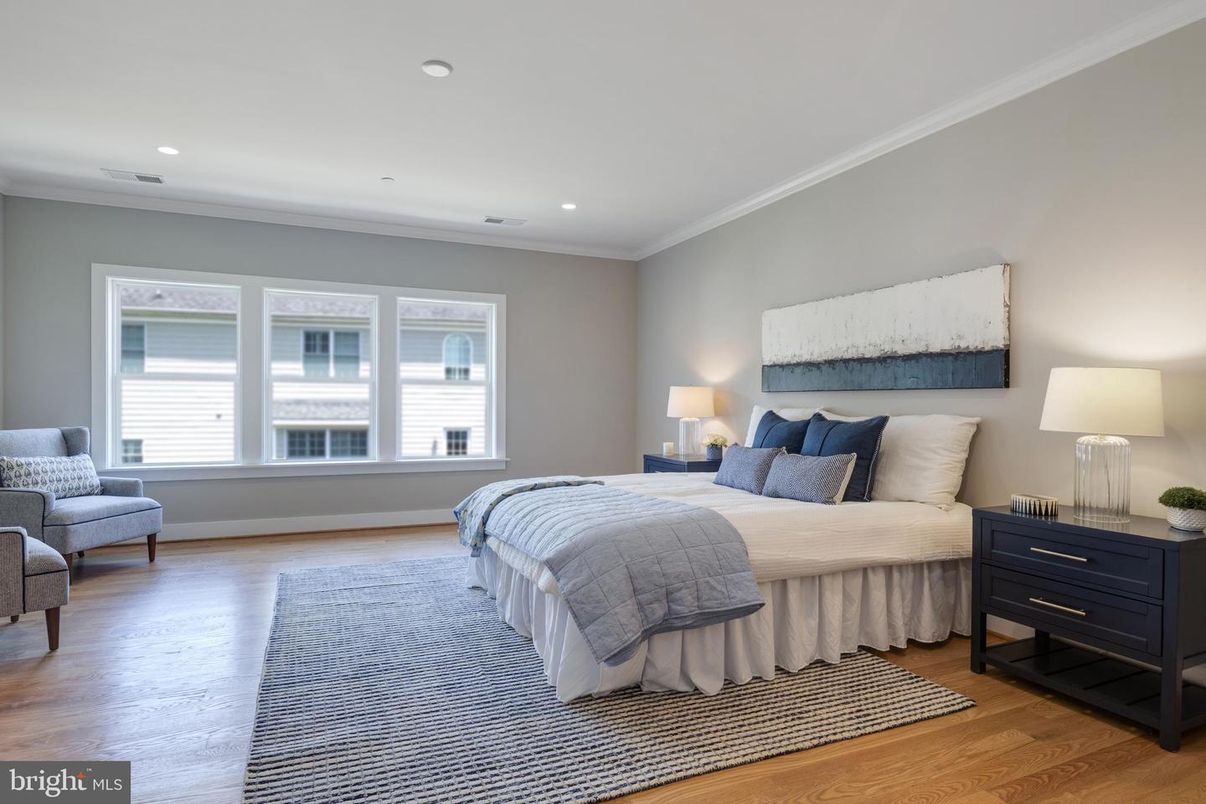 Bedroom, Interior, Recessed Lighting, Wood Texture Flooring