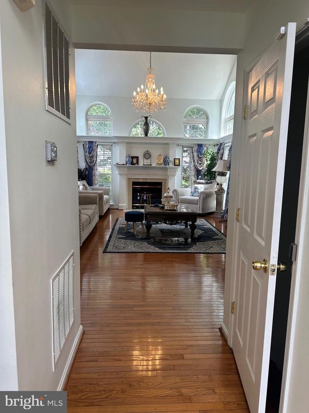 Chandelier, Fireplace, Interior, Living room, Wood Texture Flooring