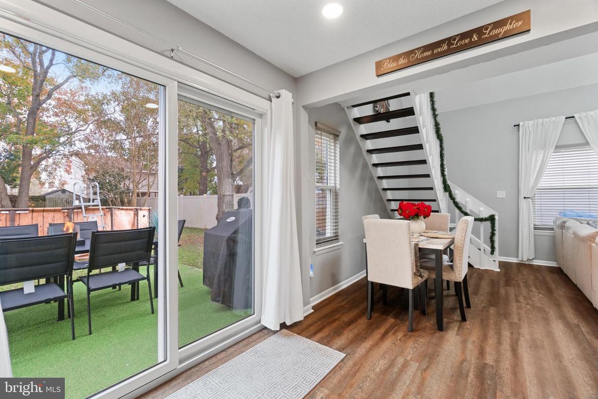 Dining room, Interior, Recessed Lighting, Wood Texture Flooring