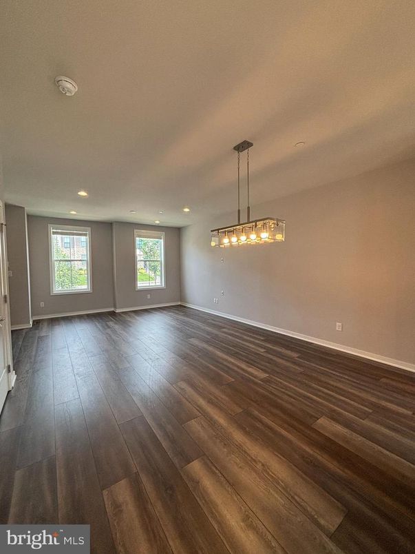 Empty room, Interior, Pendant Lights, Recessed Lighting, Wood Texture Flooring