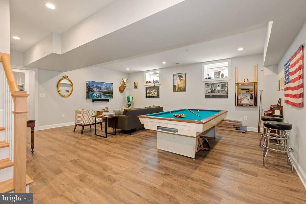 Billiard Table, Game Room, Interior, Recessed Lighting, Wood Texture Flooring