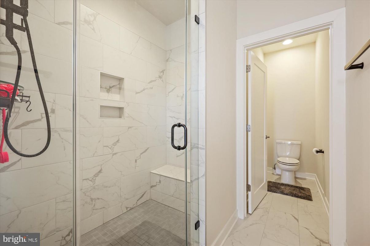 Bathroom, Glass Shower, Interior, Marble, Marble Walls, Recessed Lighting