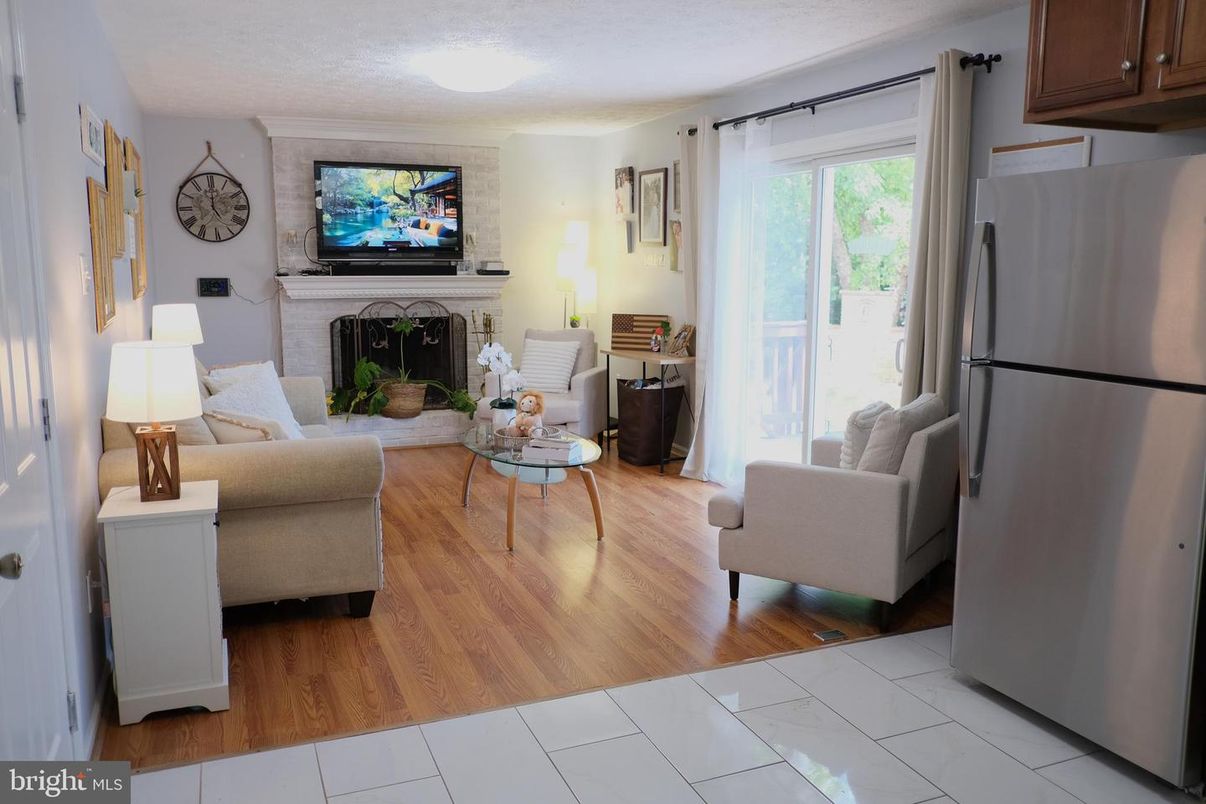 Fireplace, Interior, Kitchen, Living room, Wood Texture Flooring