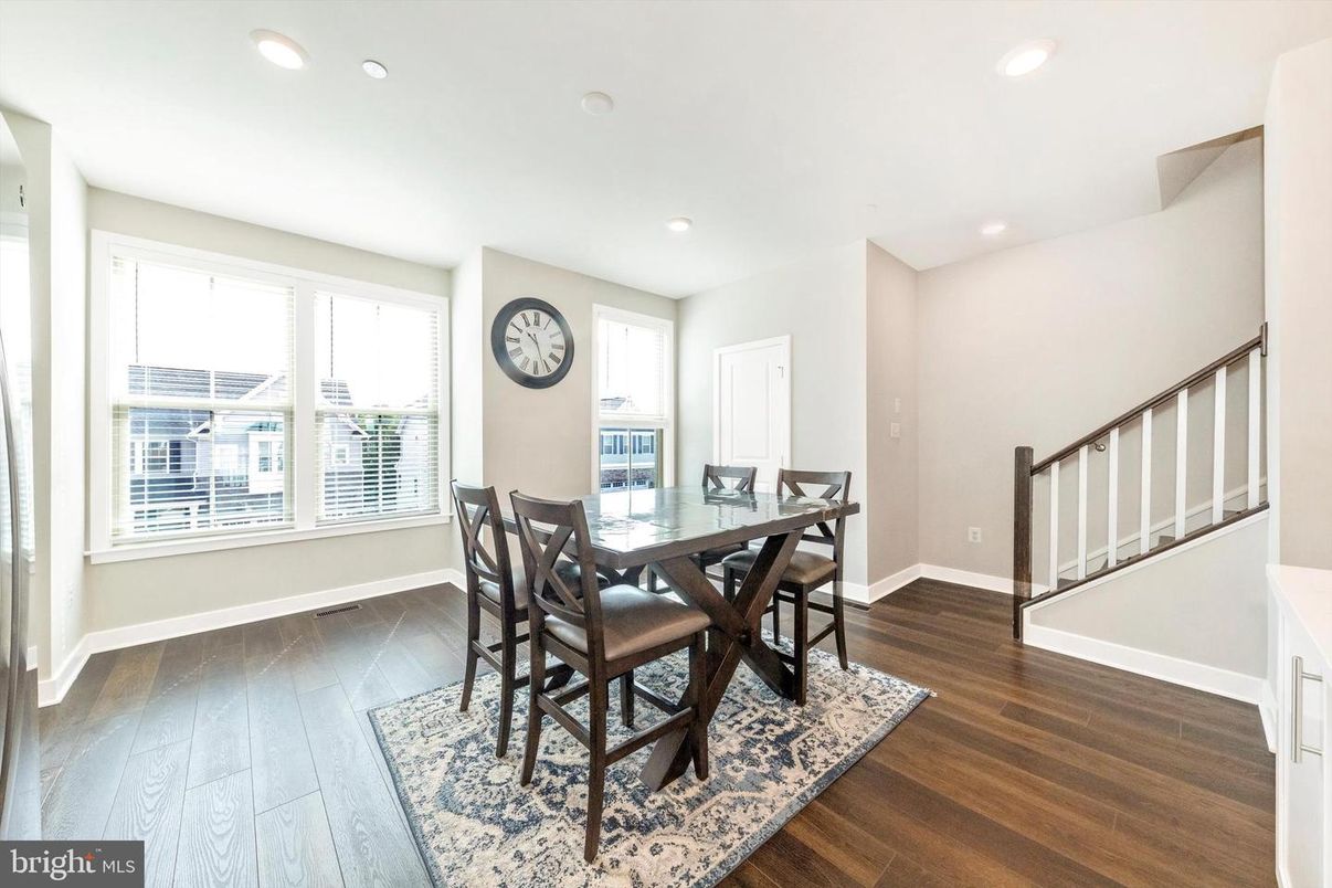 Dining room, Interior, Recessed Lighting, Wood Texture Flooring