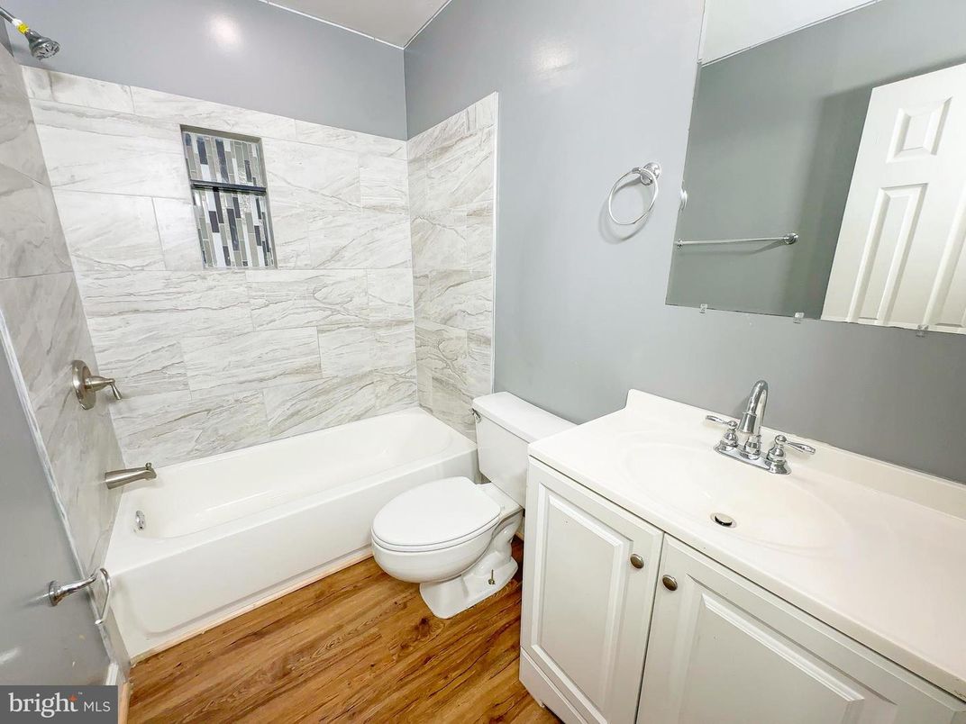 Bathroom, Interior, Marble Walls, Wood Texture Flooring