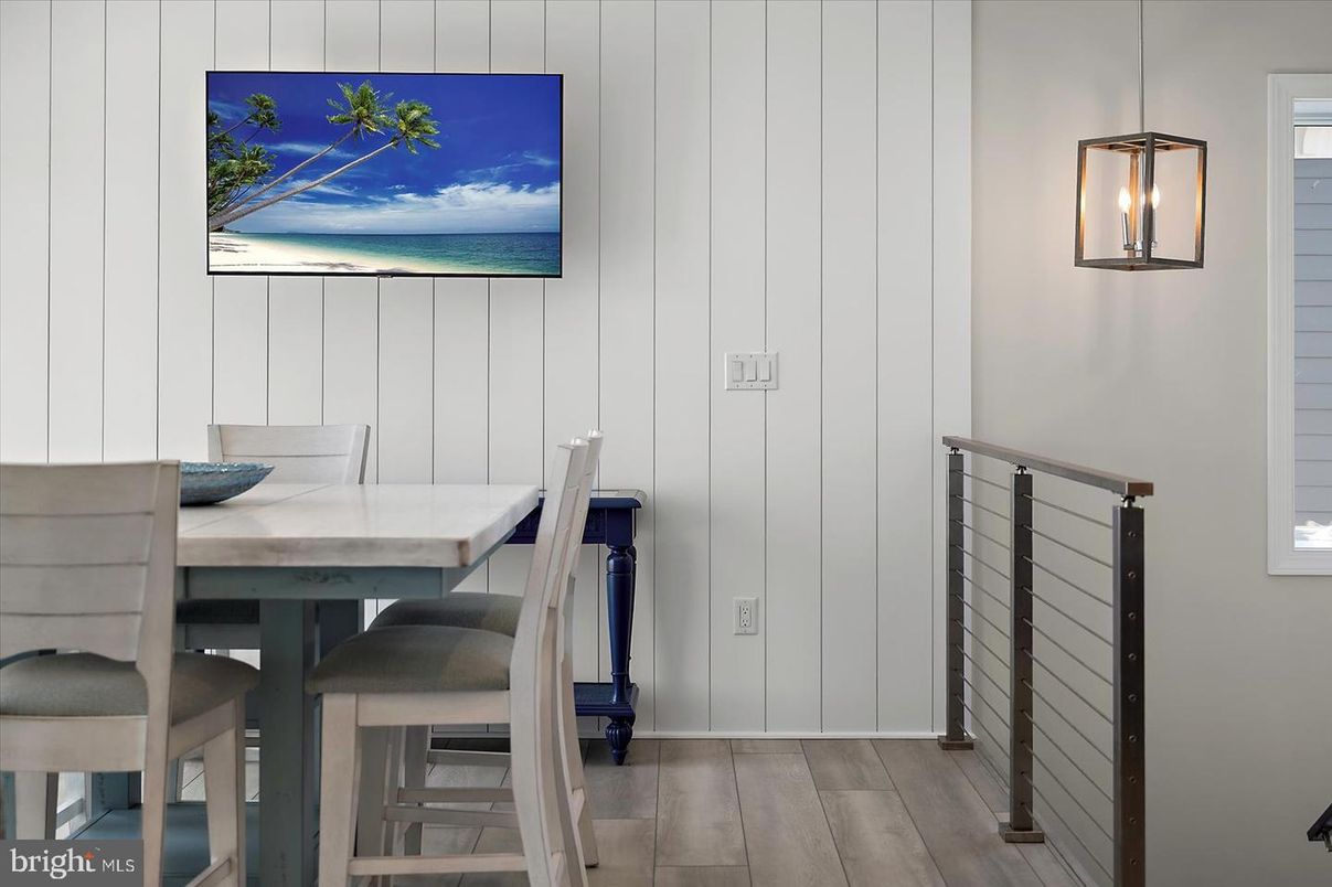 Dining room, Interior, Pendant Lights, Wood Texture Flooring