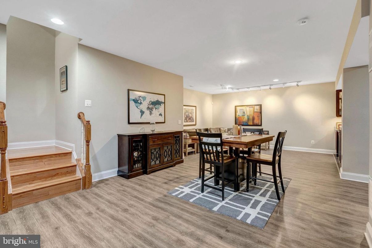 Dining room, Interior, Recessed Lighting, Wood Texture Flooring