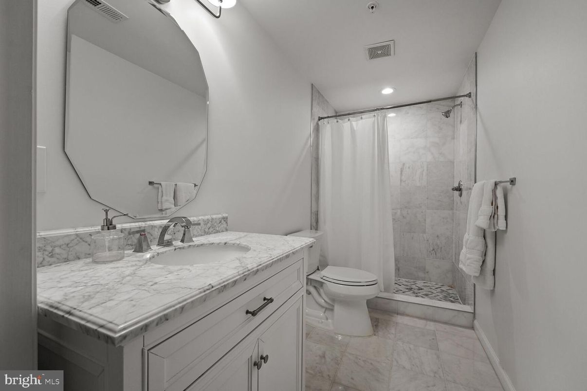 Bathroom, Glass Shower, Interior, Marble, Recessed Lighting