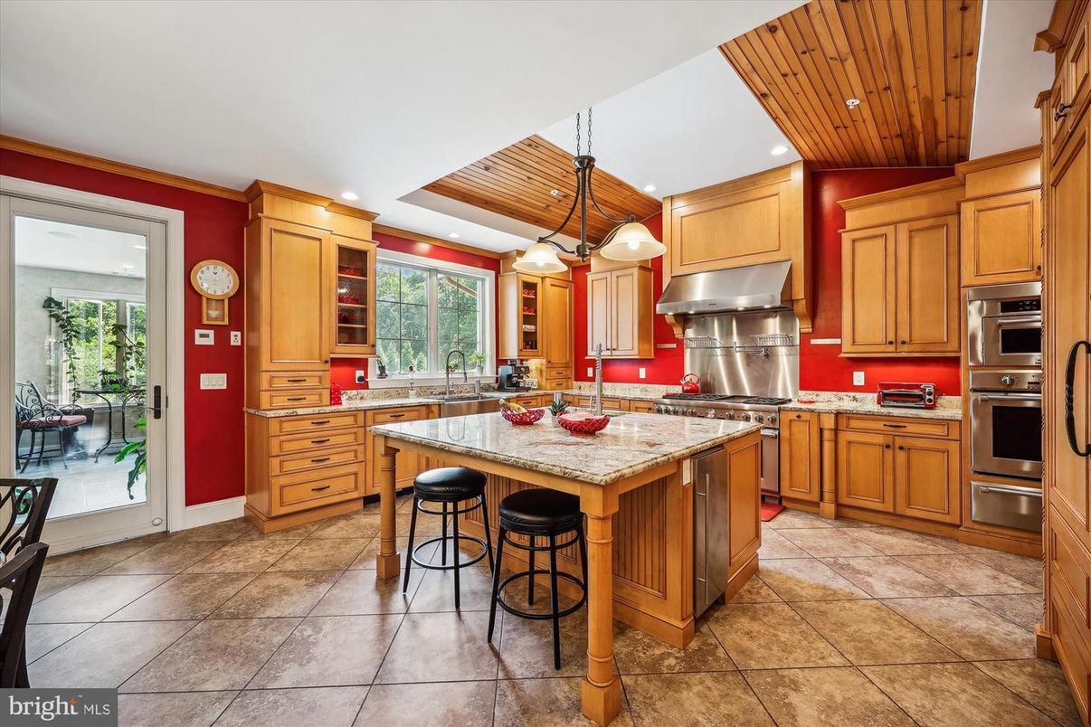 Interior, Kitchen, Pendant Lights, Recessed Lighting, Stainless Steel Appliances, Wooden Ceilings