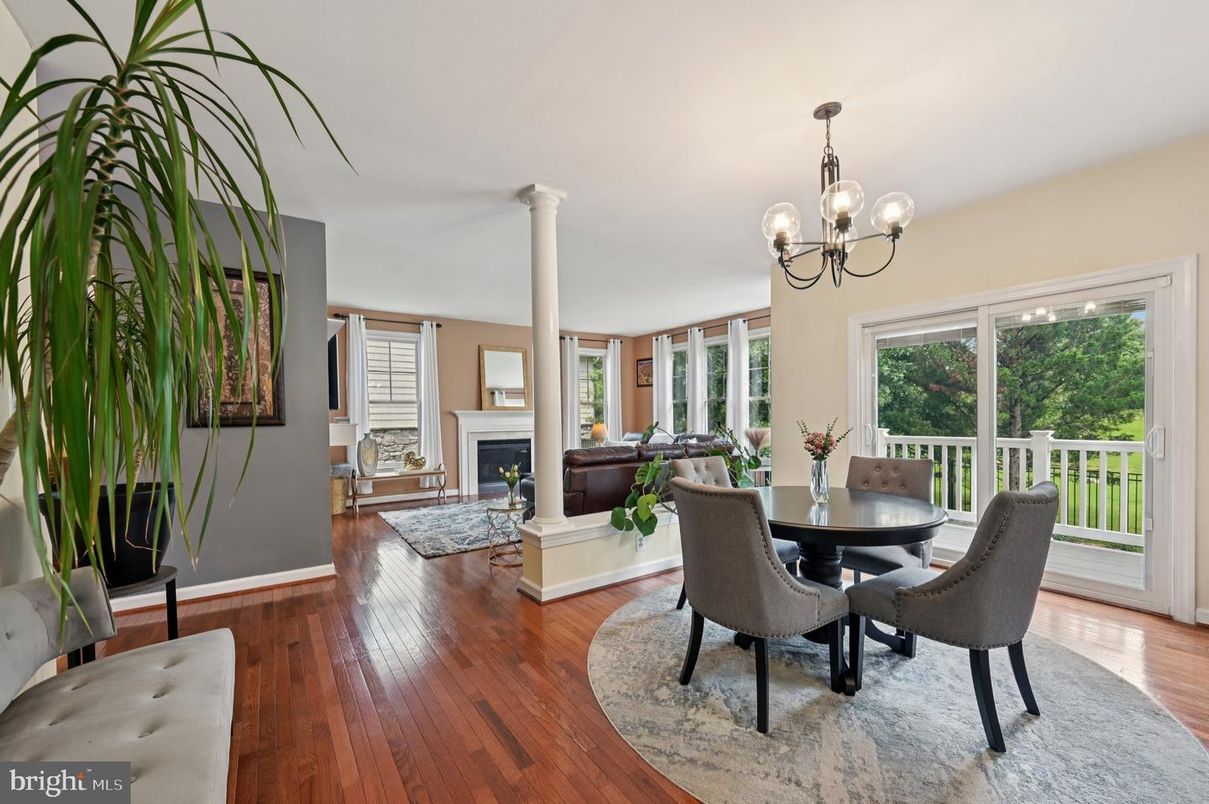Chandelier, Dining room, Fireplace, Interior, Living room, Wood Texture Flooring