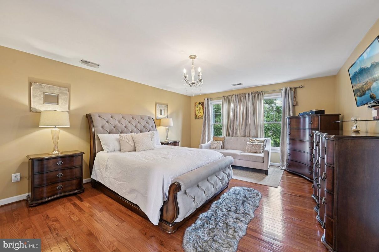 Bedroom, Chandelier, Interior, Wood Texture Flooring