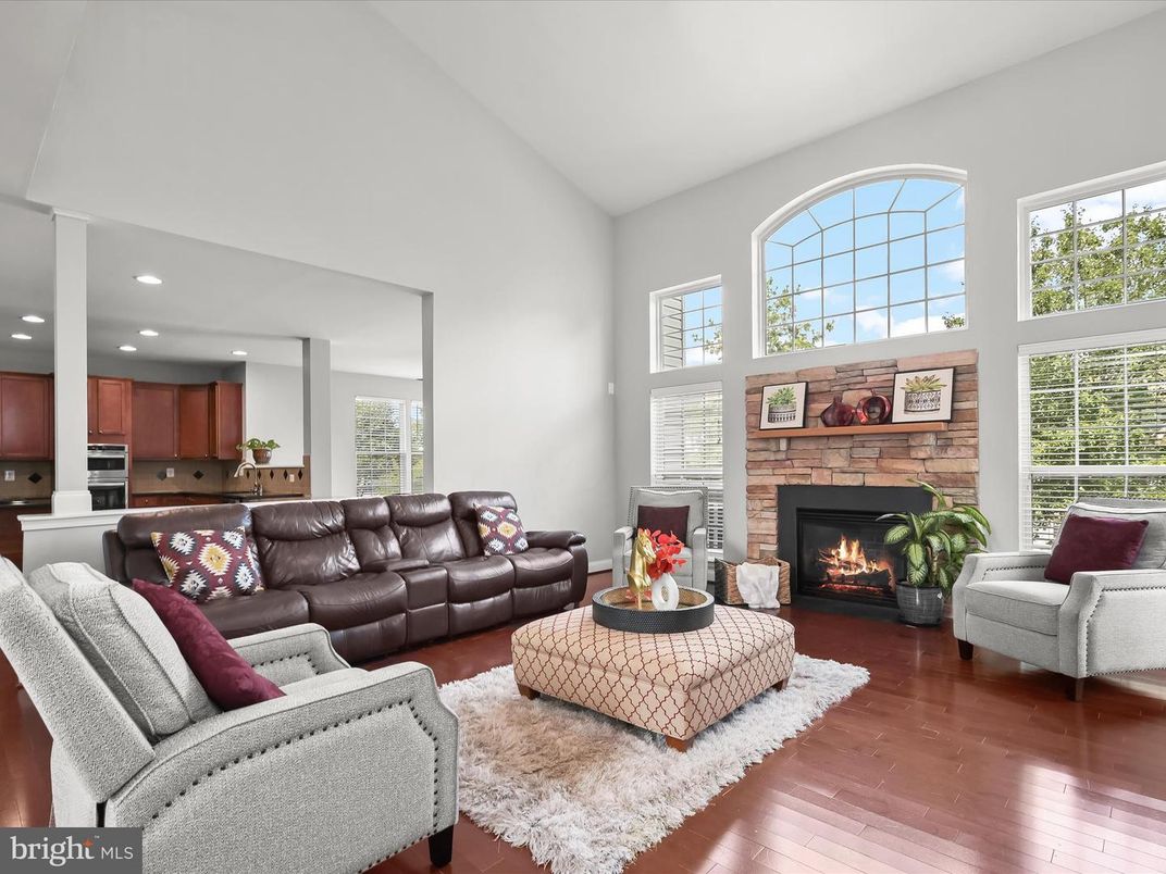 Fireplace, Interior, Kitchen, Living room, Recessed Lighting, Wood Texture Flooring