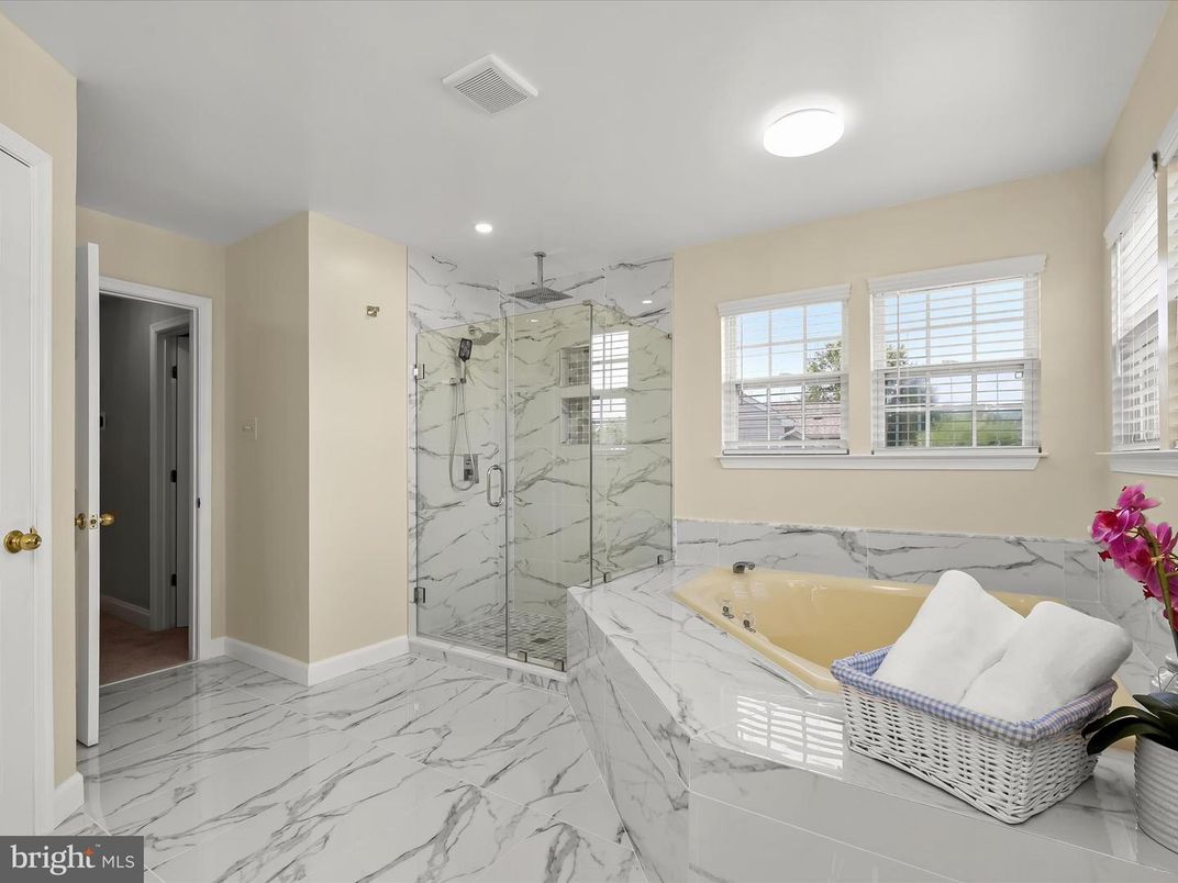 Bathroom, Glass Shower, Interior, Marble, Marble Walls, Recessed Lighting