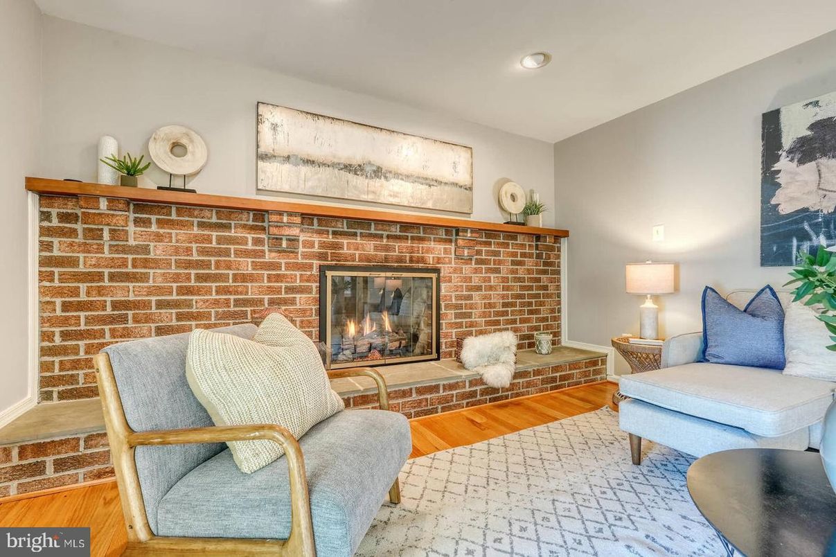 Fireplace, Interior, Recessed Lighting, Stone Walls, Wood Texture Flooring