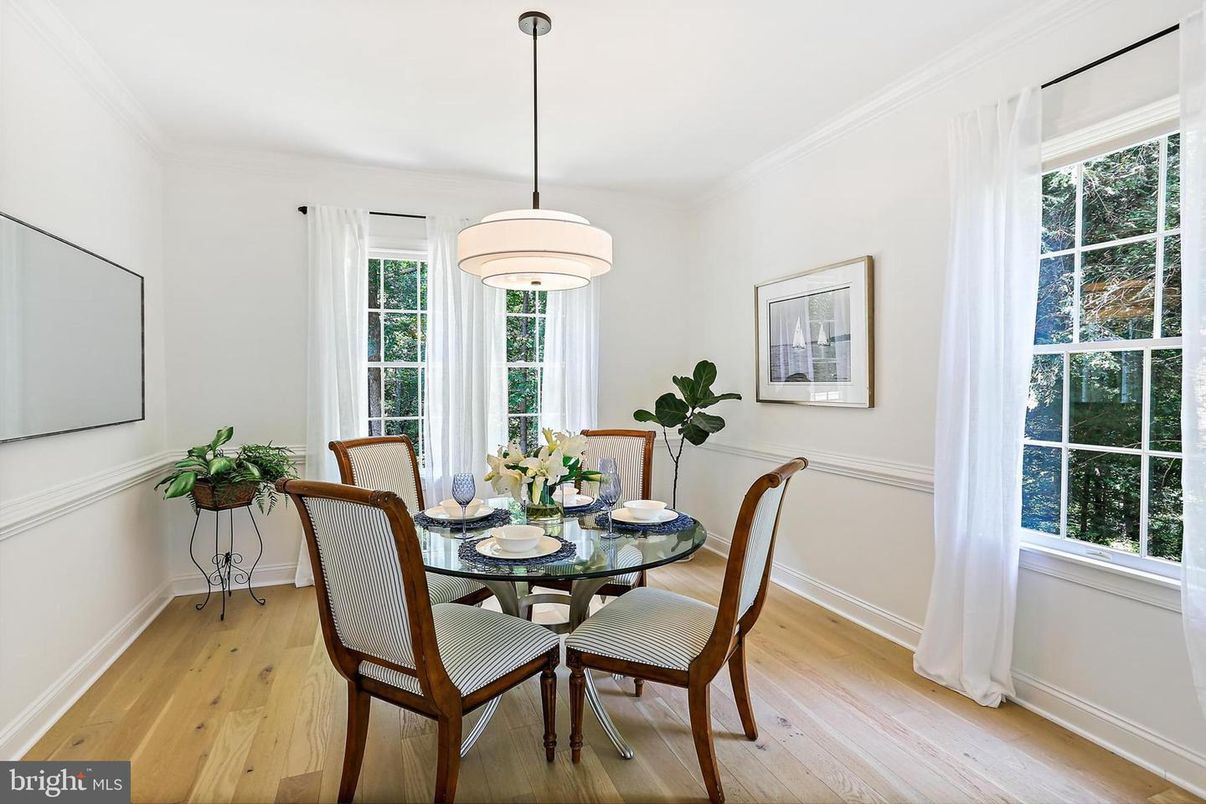 Dining room, Interior, Pendant Lights, Wood Texture Flooring