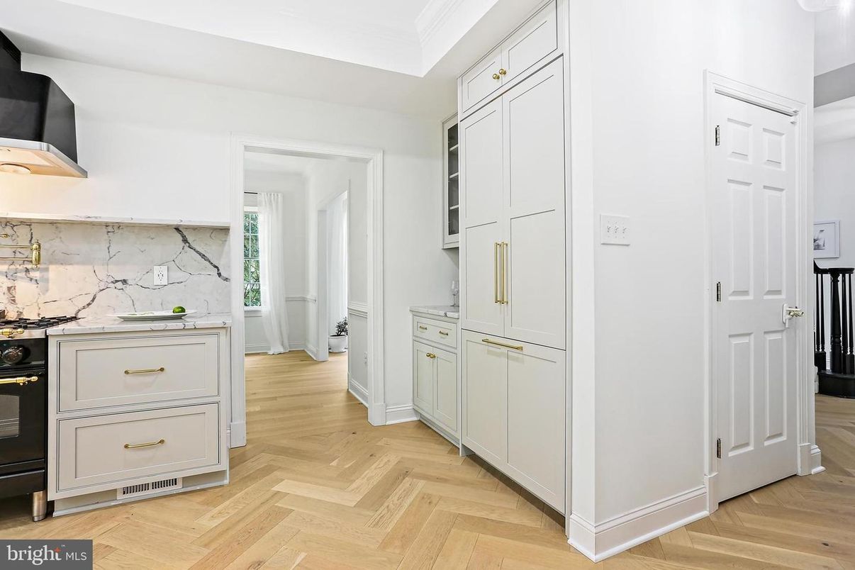 Interior, Kitchen, Marble Walls, Wood Texture Flooring