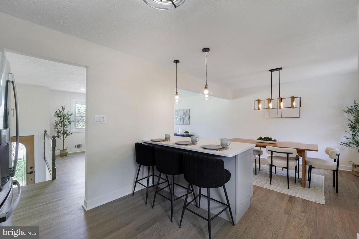 Dining room, Interior, Pendant Lights, Wood Texture Flooring