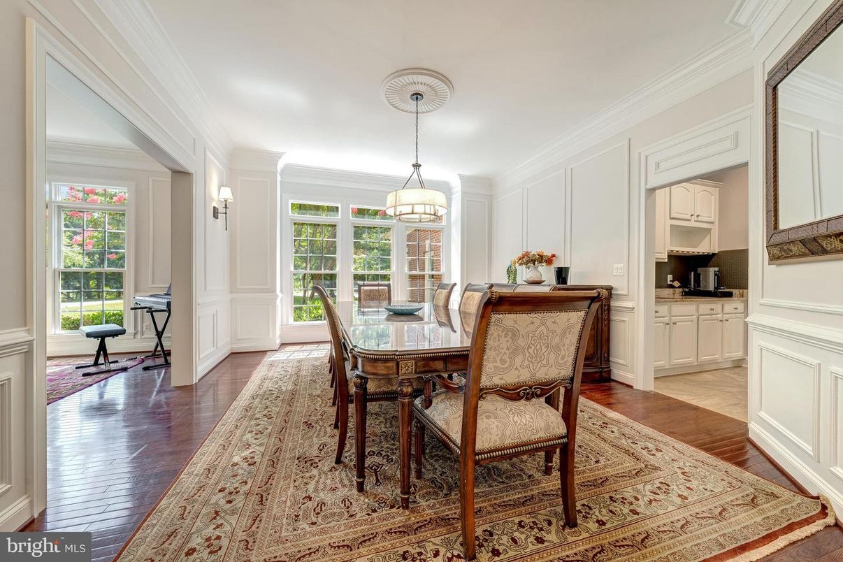 Dining room, Interior, Pendant Lights, Wood Texture Flooring