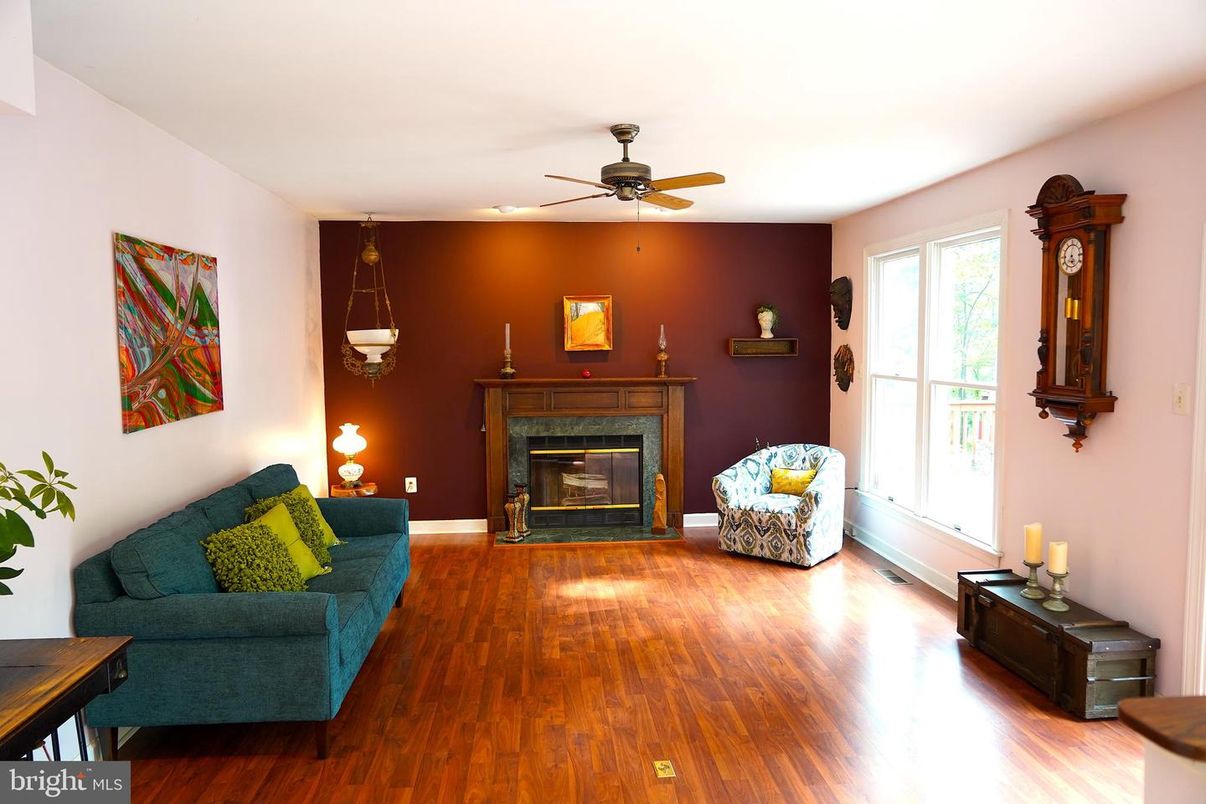 Fireplace, Interior, Pendant Lights, Wood Texture Flooring