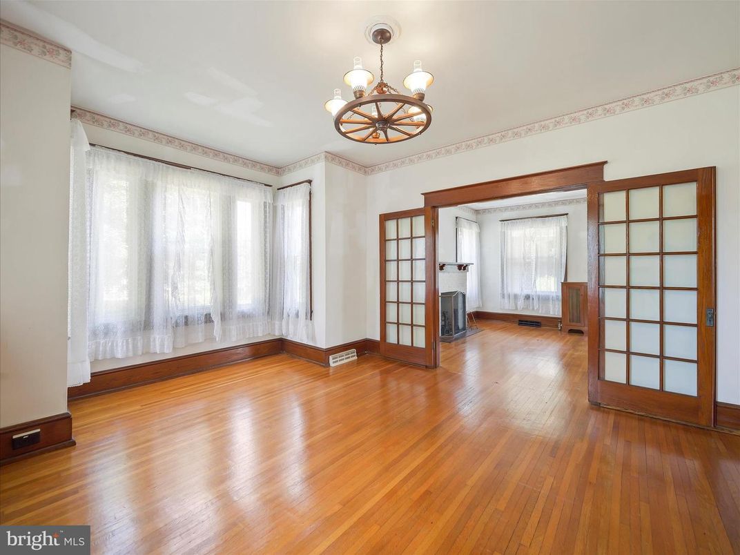 Chandelier, Empty room, Fireplace, Interior, Wood Texture Flooring
