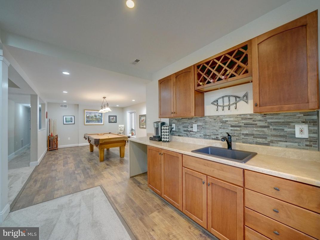 Billiard Table, Game Room, Interior, Pendant Lights, Recessed Lighting, Wood Texture Flooring