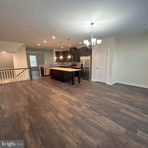 Chandelier, Interior, Kitchen, Pendant Lights, Recessed Lighting, Stainless Steel Appliances, Wood Texture Flooring
