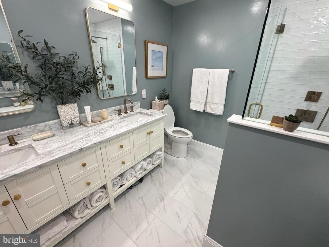 Bathroom, Dual Sink Vanities, Glass Shower, Interior, Marble
