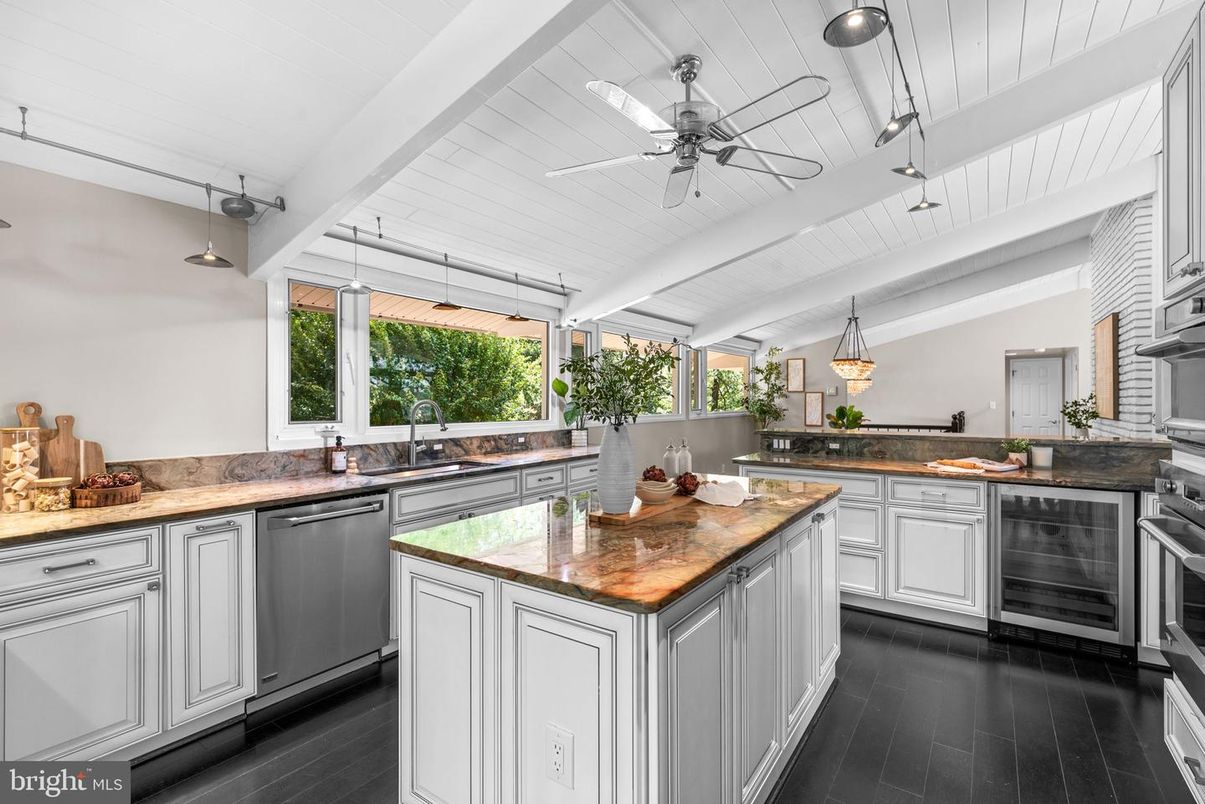 Interior, Kitchen, Pendant Lights, Stainless Steel Appliances, Wood Texture Flooring