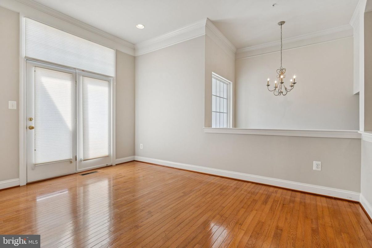 Chandelier, Empty room, Interior, Recessed Lighting, Wood Texture Flooring