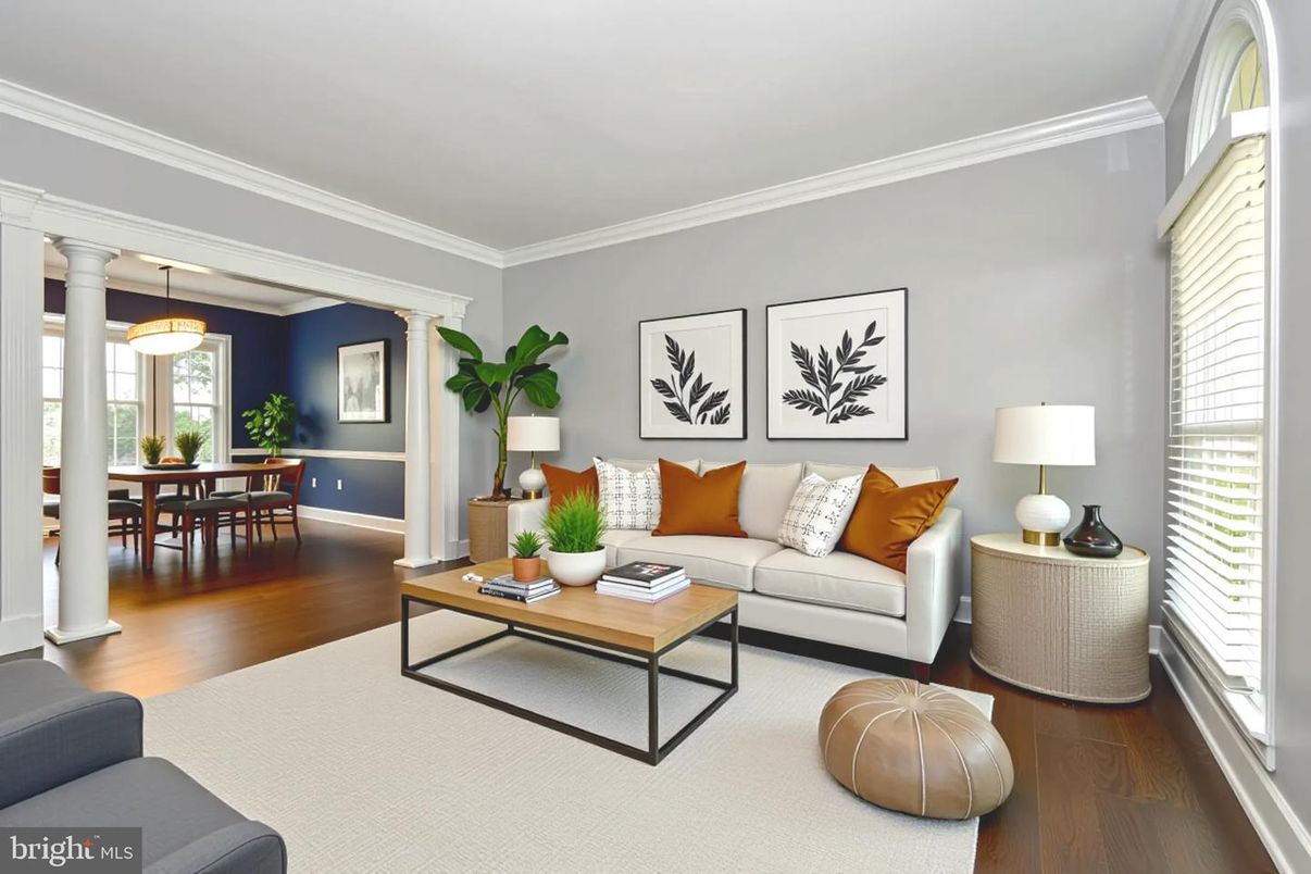 Dining room, Interior, Living room, Pendant Lights, Wood Texture Flooring