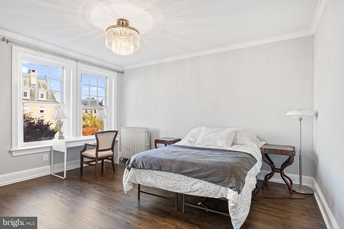 Bedroom, Chandelier, Interior, Wood Texture Flooring
