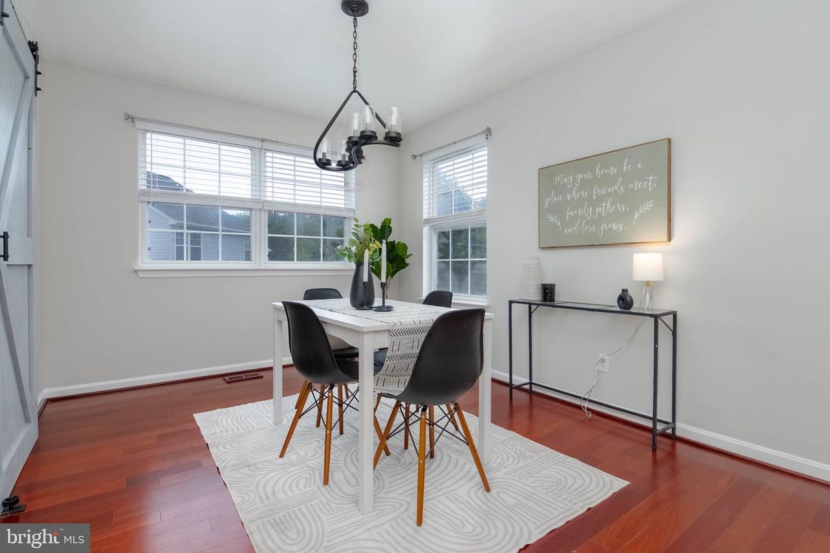 Dining room, Interior, Pendant Lights, Wood Texture Flooring