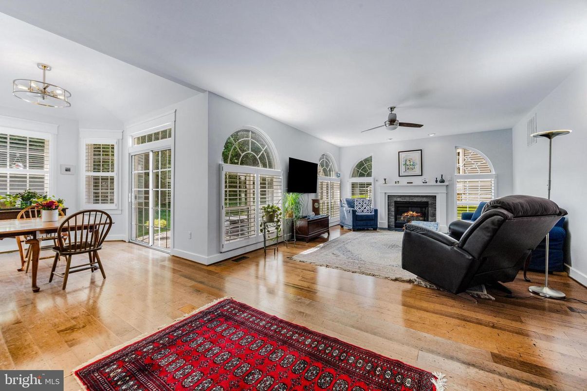 Dining room, Fireplace, Interior, Living room, Wood Texture Flooring