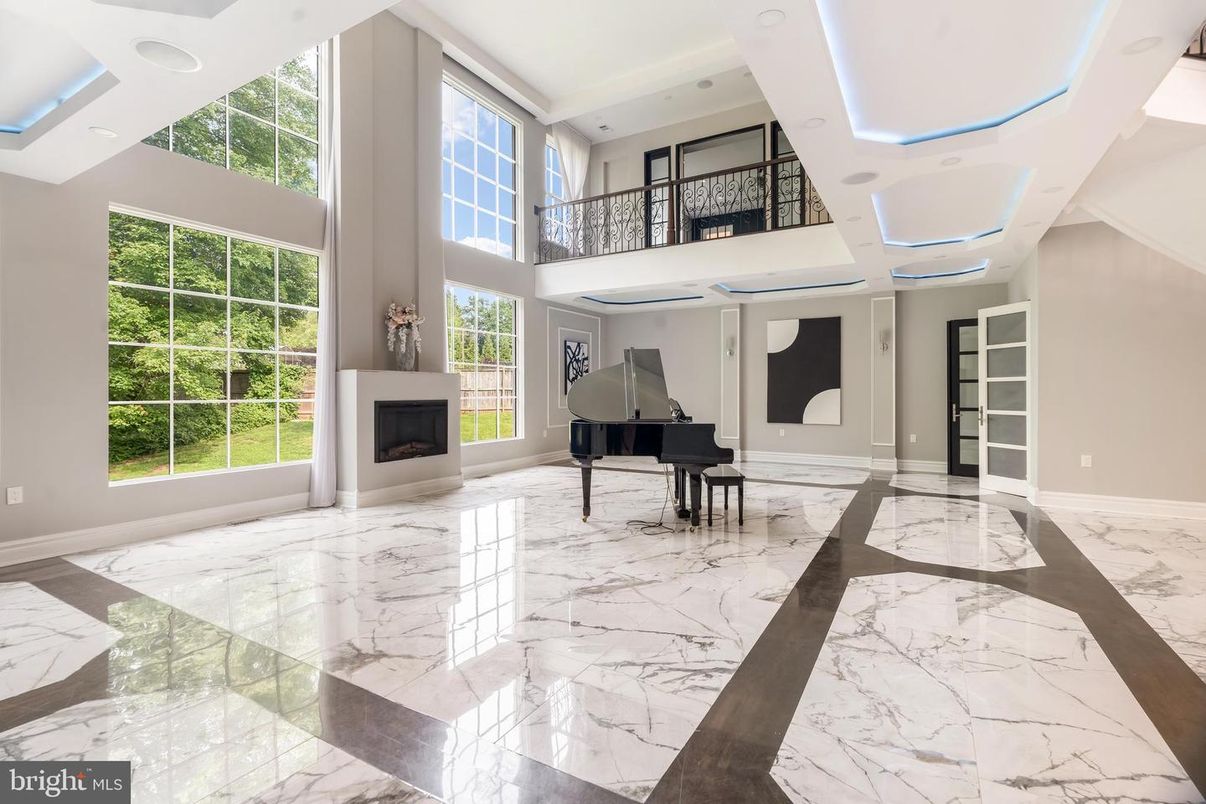 Fireplace, Interior, Marble, Piano, Recessed Lighting