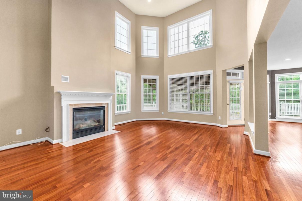 Empty room, Fireplace, Interior, Recessed Lighting, Wood Texture Flooring