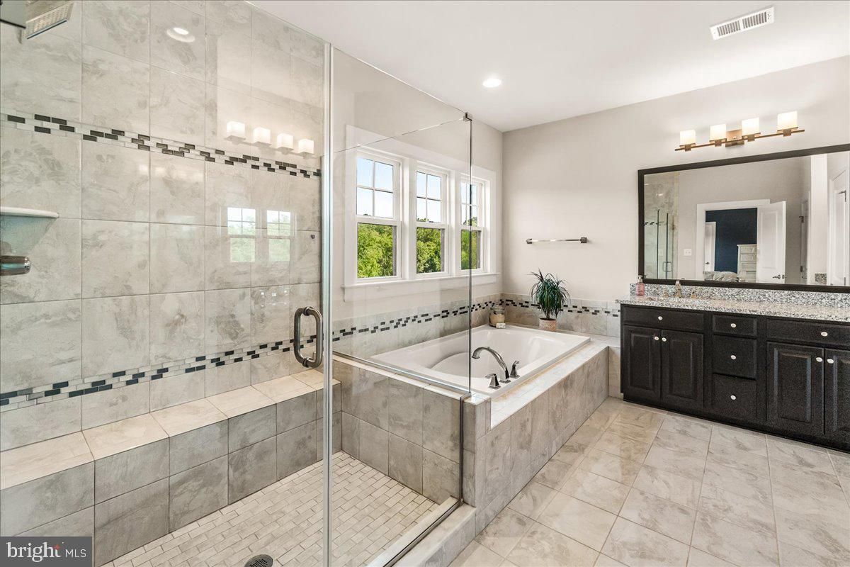 Bathroom, Dual Sink Vanities, Glass Shower, Interior, Recessed Lighting
