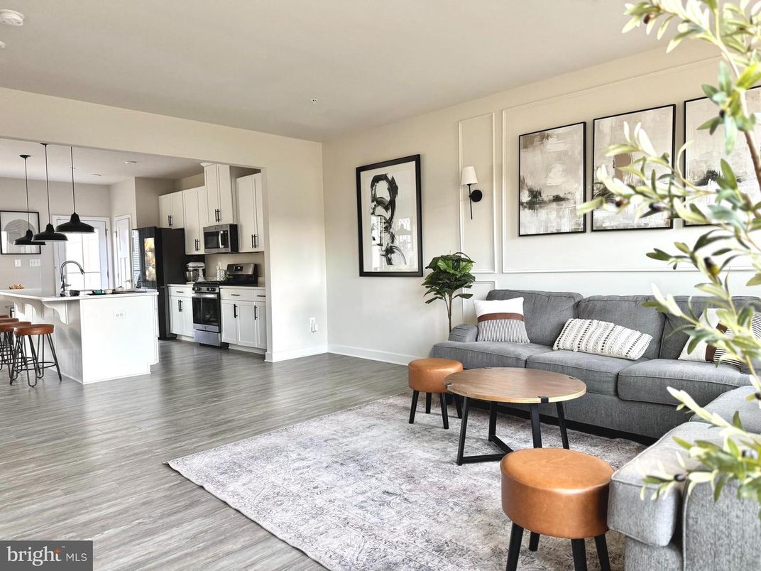 Interior, Kitchen, Living room, Pendant Lights, Stainless Steel Appliances, Wood Texture Flooring