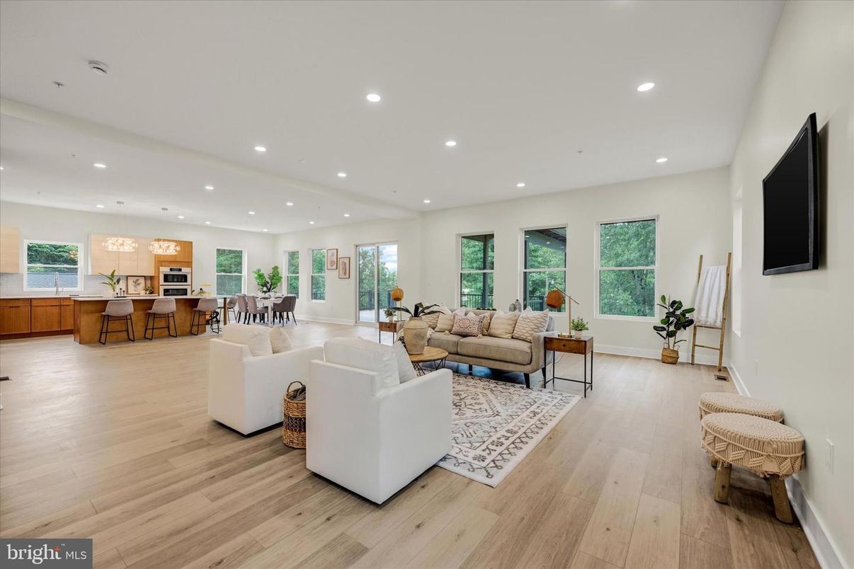 Dining room, Interior, Kitchen, Living room, Pendant Lights, Recessed Lighting, Wood Texture Flooring
