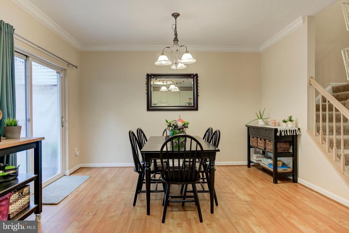 Dining room, Interior, Pendant Lights, Wood Texture Flooring