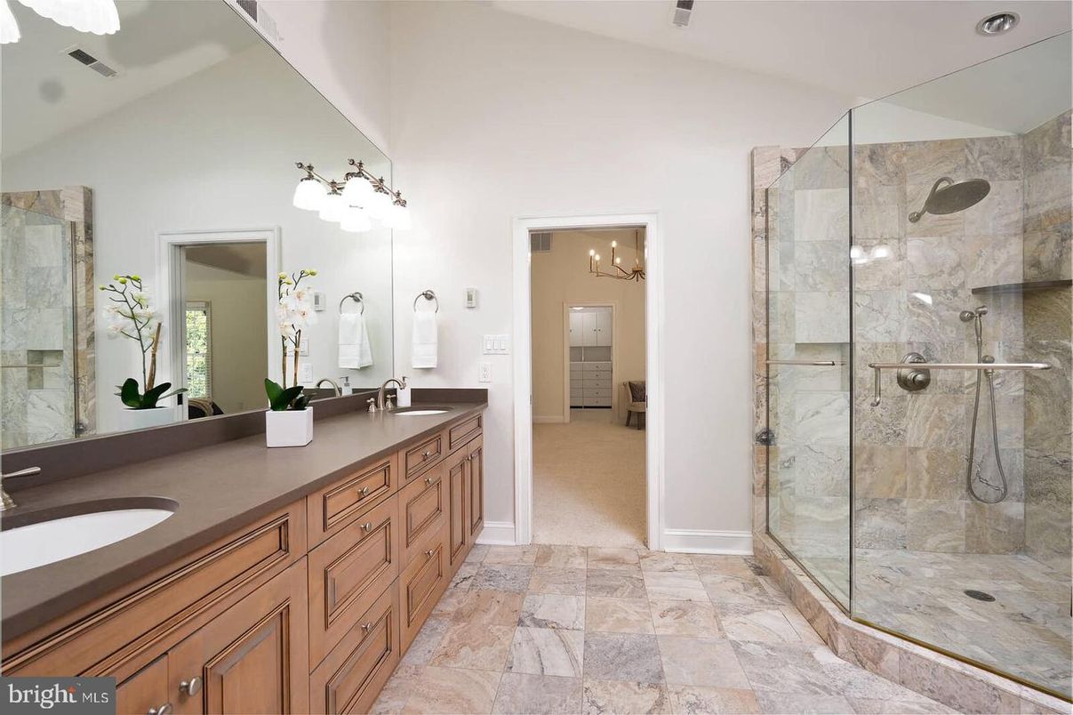 Bathroom, Dual Sink Vanities, Glass Shower, Interior, Recessed Lighting
