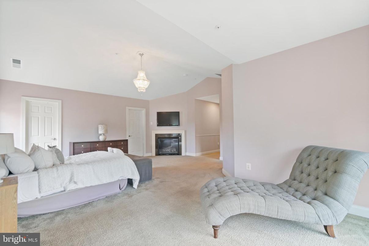 Bedroom, Chandelier, Fireplace, Interior