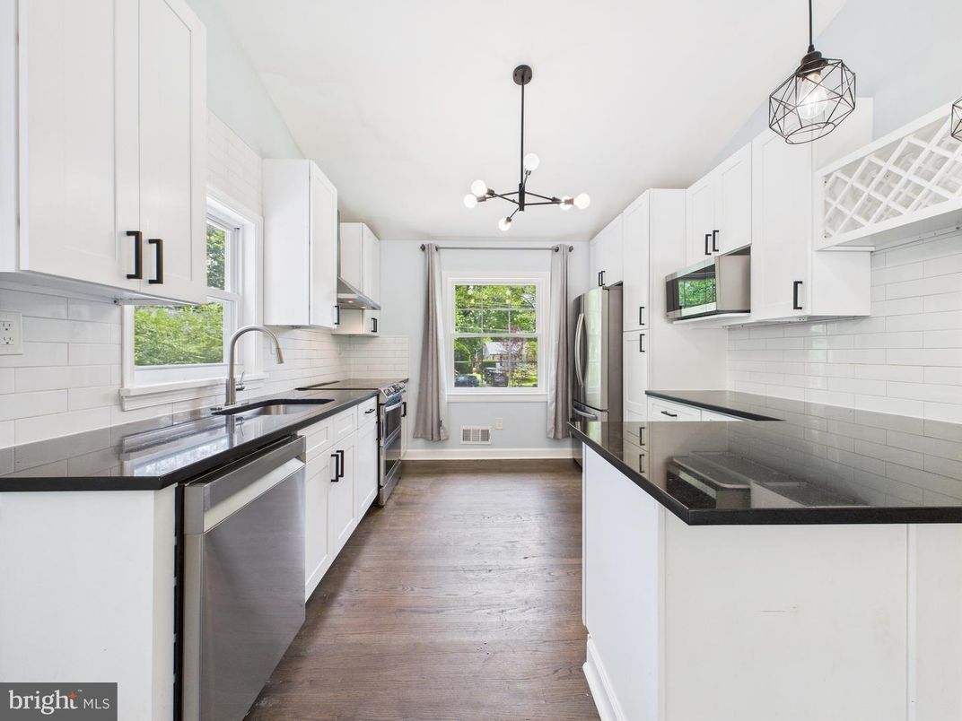 Interior, Kitchen, Pendant Lights, Stainless Steel Appliances, Wood Texture Flooring