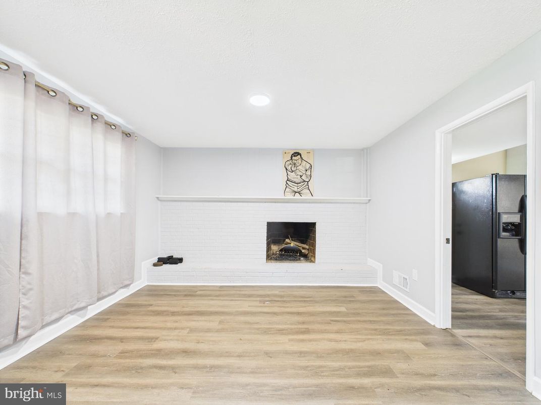 Empty room, Fireplace, Interior, Recessed Lighting, Wood Texture Flooring