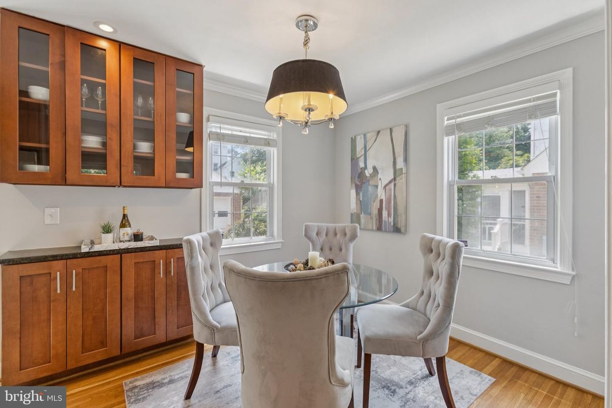 Dining room, Interior, Recessed Lighting, Wood Texture Flooring