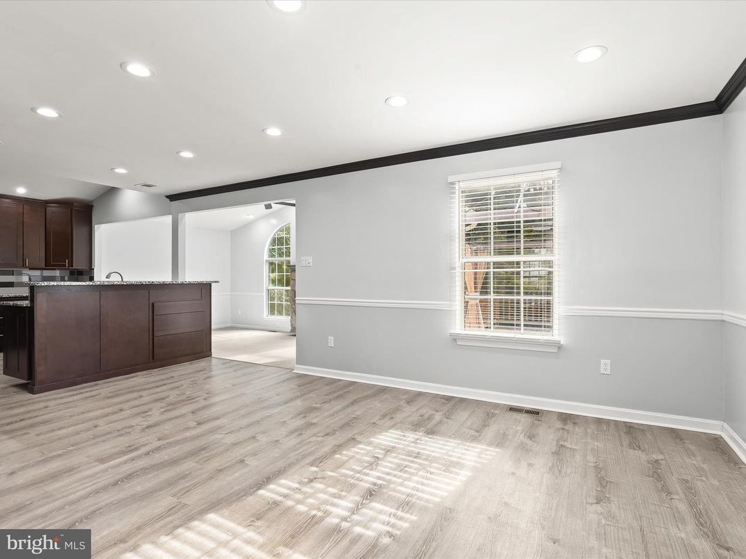 Empty room, Interior, Kitchen, Recessed Lighting, Wood Texture Flooring