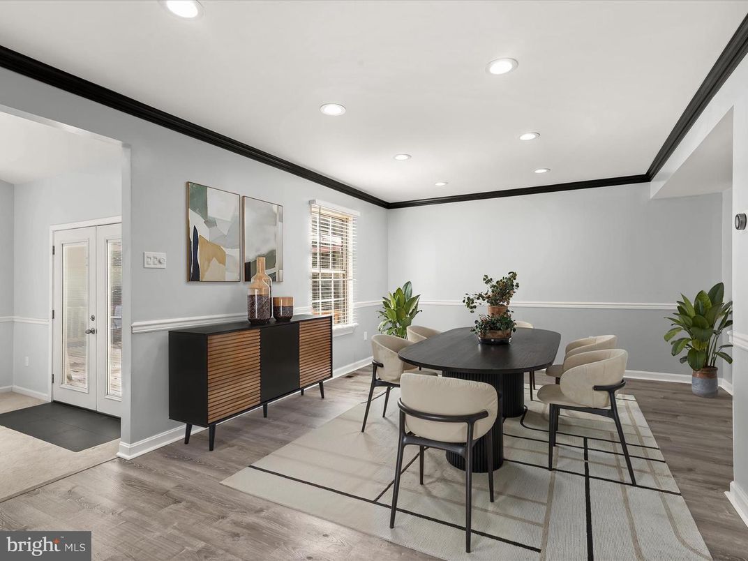 Dining room, Interior, Recessed Lighting, Wood Texture Flooring