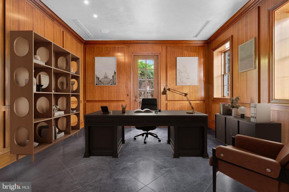 Home Office, Interior, Recessed Lighting, Wooden Walls