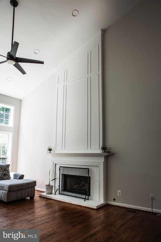 Empty room, Fireplace, Interior, Recessed Lighting, Wood Texture Flooring