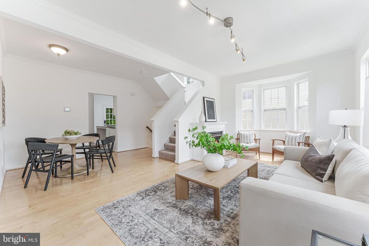 Dining room, Fireplace, Interior, Living room, Wood Texture Flooring